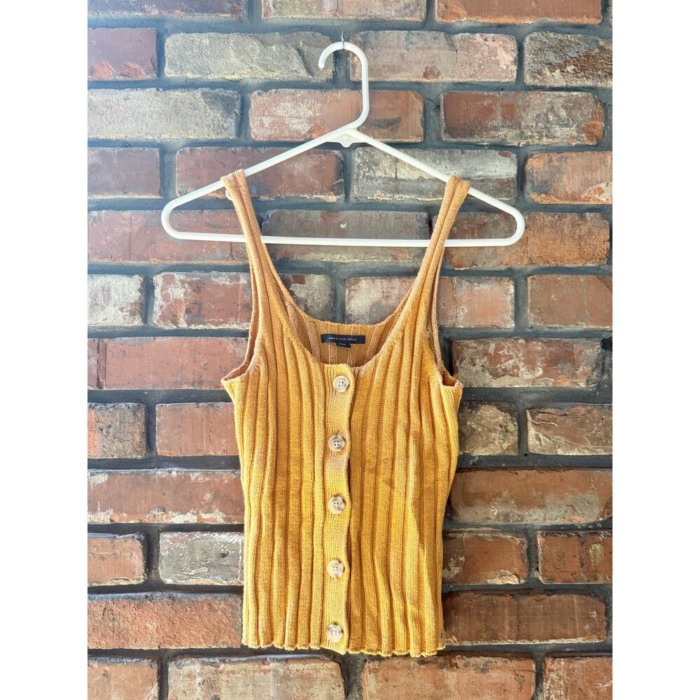 NWT American Eagle Ribbed Button-Front Tank Top - Mustard Yellow